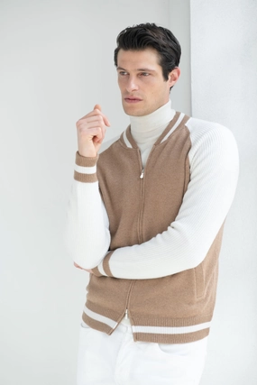 Beige knitted college bomber - Made in Italy Lightweight Fabric Snug feel