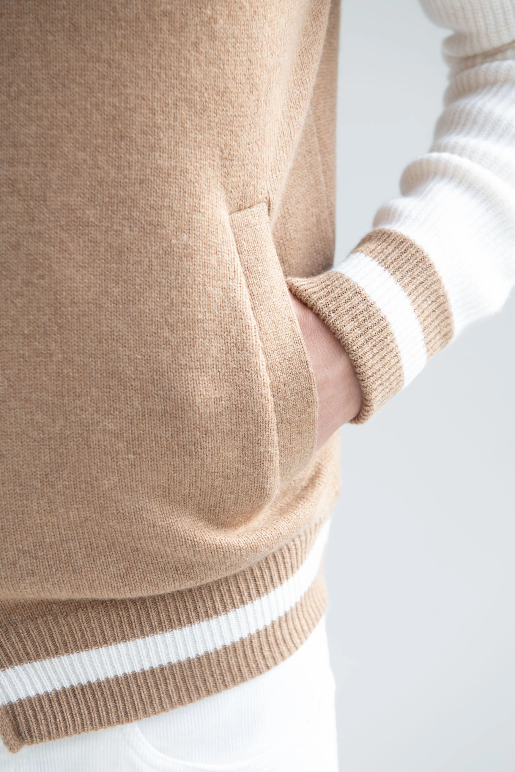 Beige knitted college bomber - Made in Italy Fashion Favorite DropShoulder Design