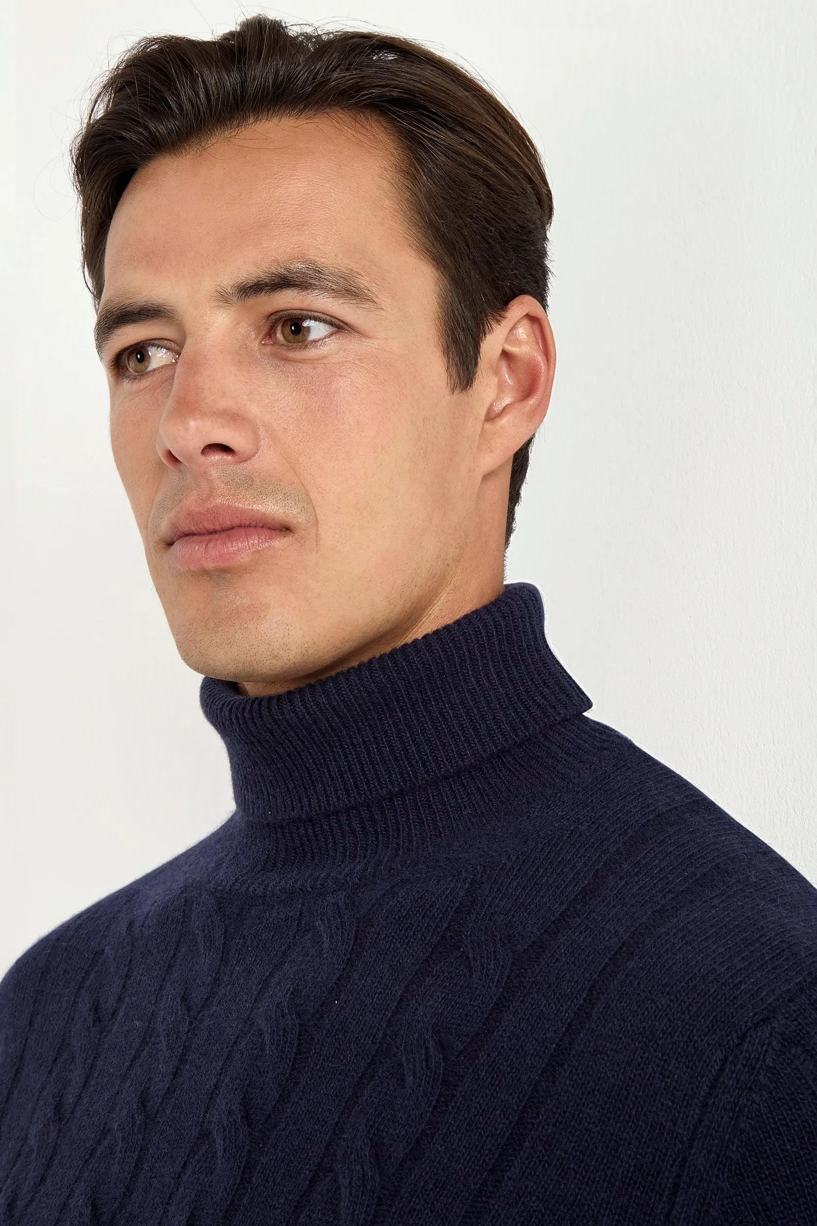 Blue cable knit turtleneck ?C Made in Italy Thermoregulating Fabric