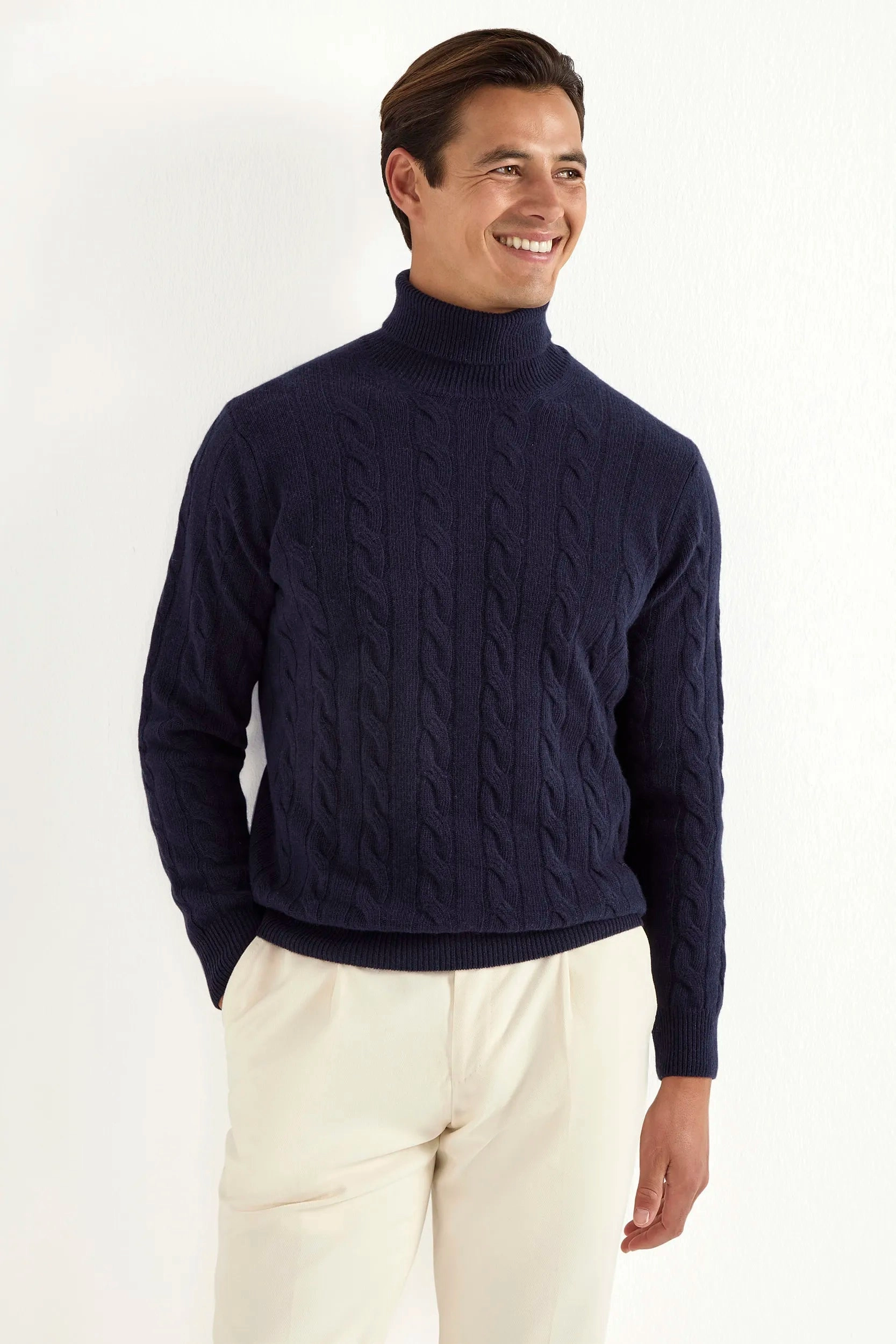 Sustainable Fibers Season Ready Blue cable knit turtleneck ?C Made in Italy