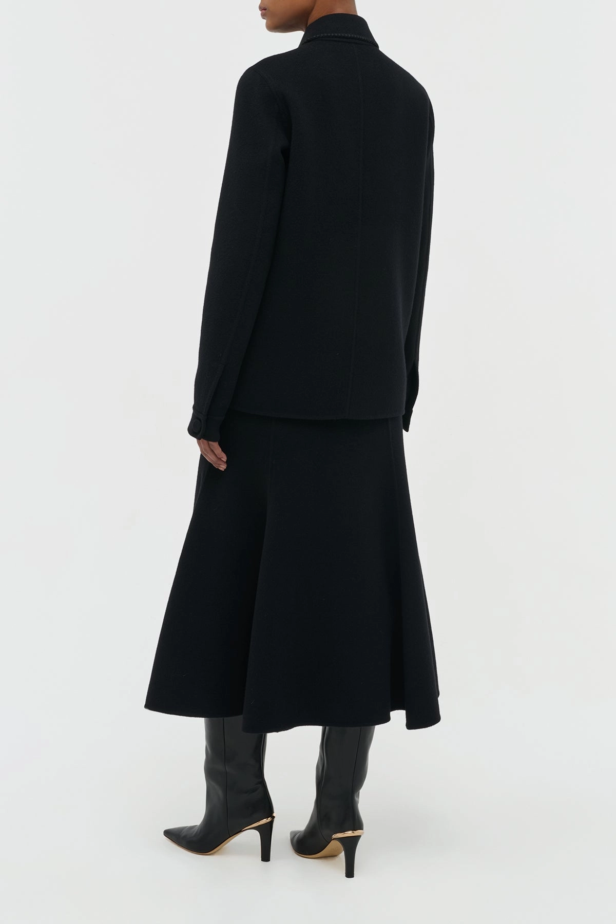 Reinforced Stitching Knee Length Ulu Chore Jacket in Black Double-Face Recycled Cashmere
