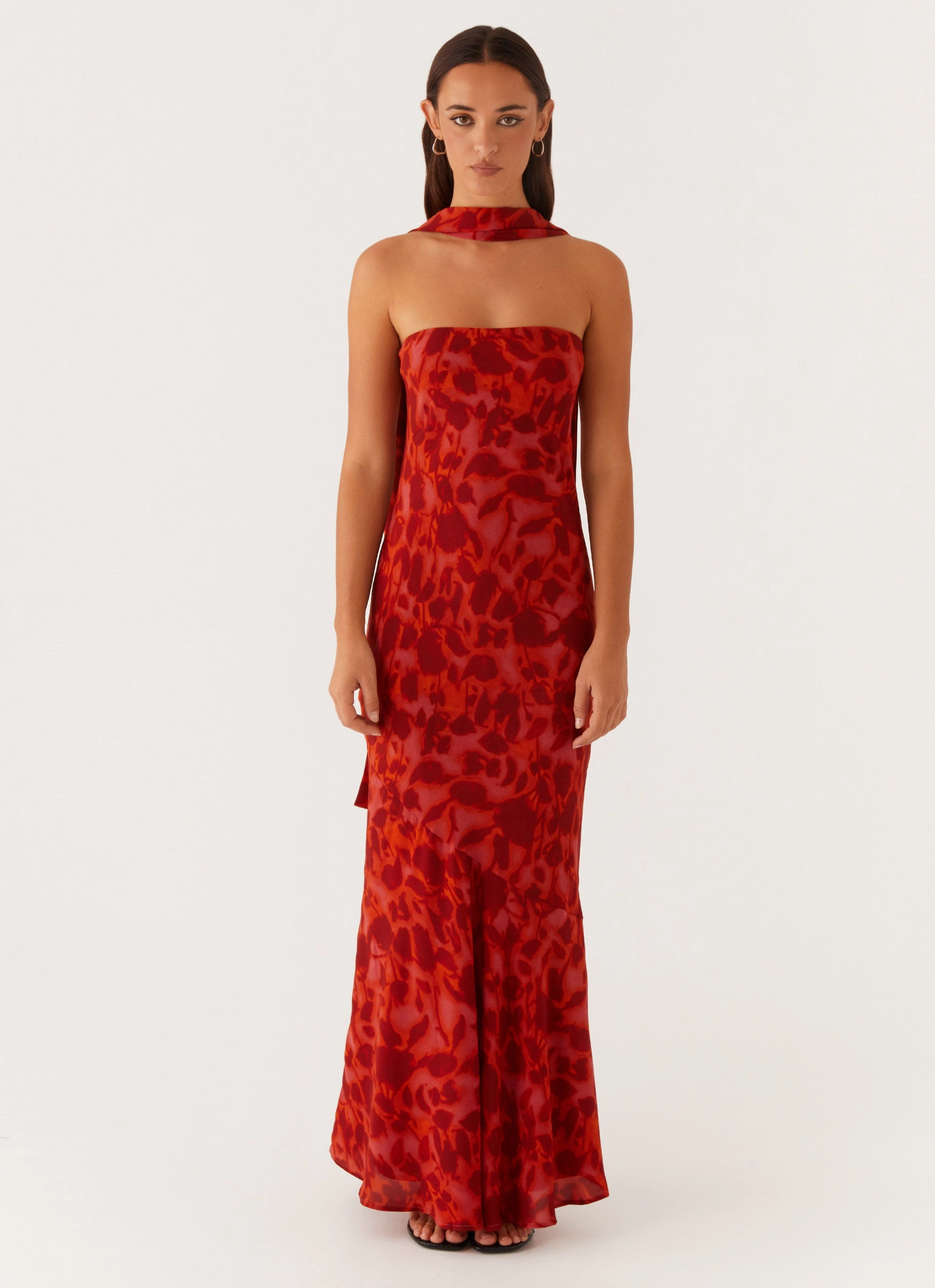 Vibrant Aesthetic Under The Pagoda Maxi Dress - Deep Red Floral
