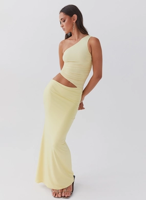 Seranella One Shoulder Maxi Dress - Lemon Asymmetric-Neck