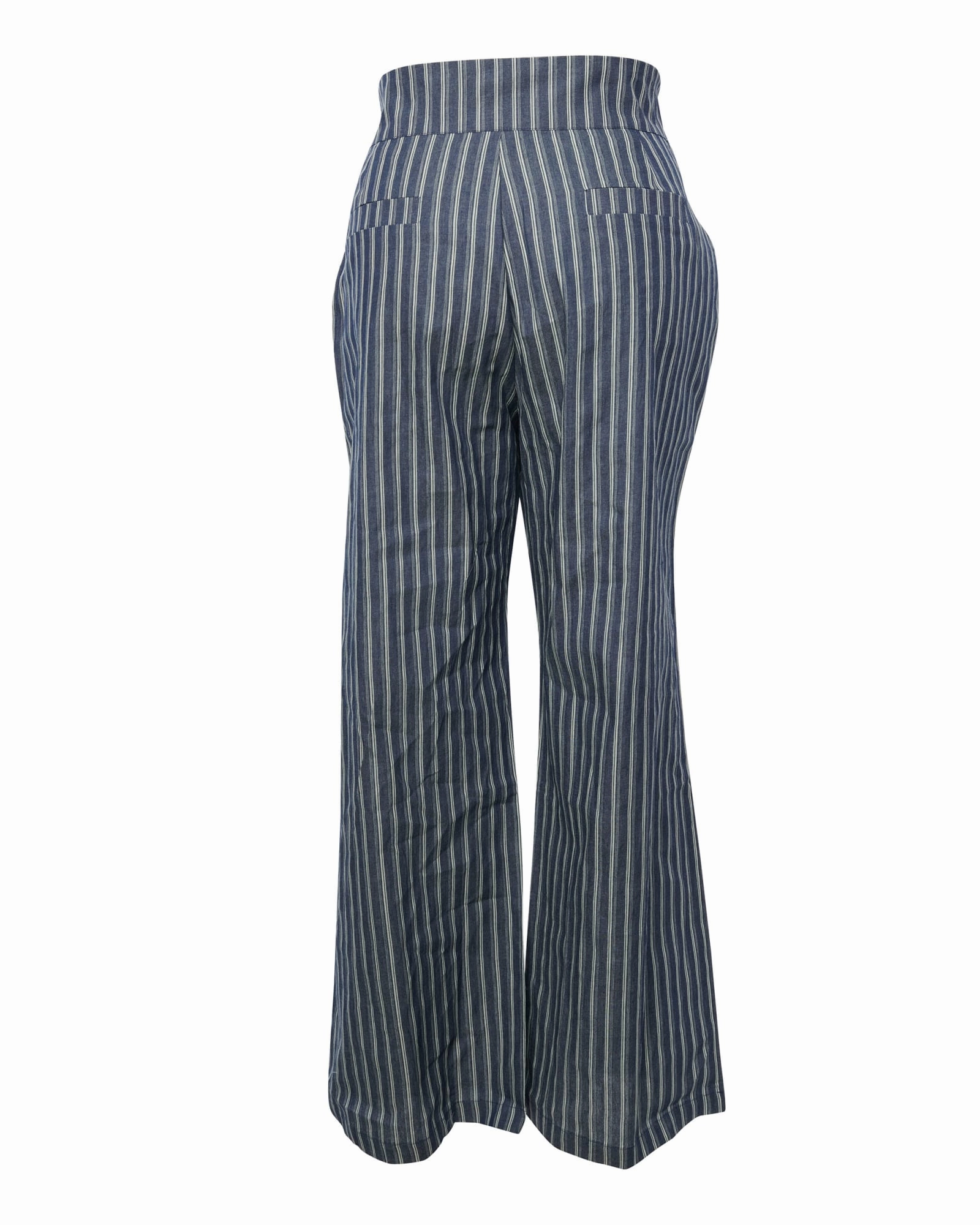 Water Efficient Wash Process Contemporary Look Unique Vintage Denim & White Stripe High Waist Sailor Ginger Pants | Blue, Striped