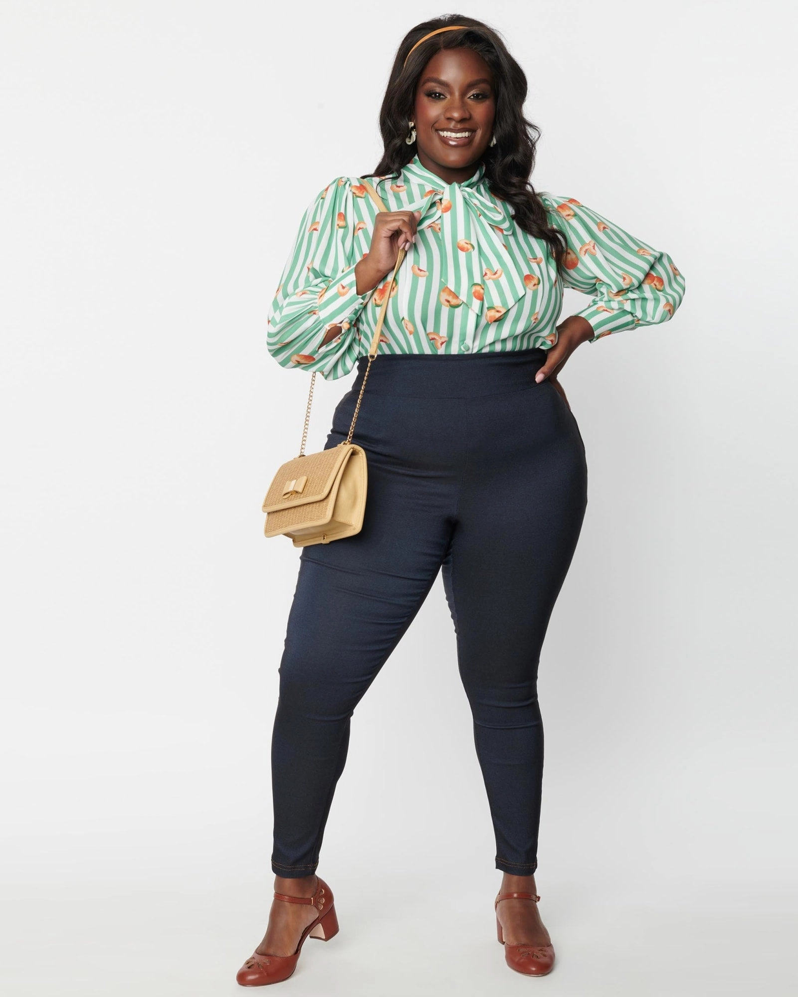 Unique Vintage Denim Bengaline & Peach Rizzo Cigarette Pants | Blue Textured Smart Casual Road Trip