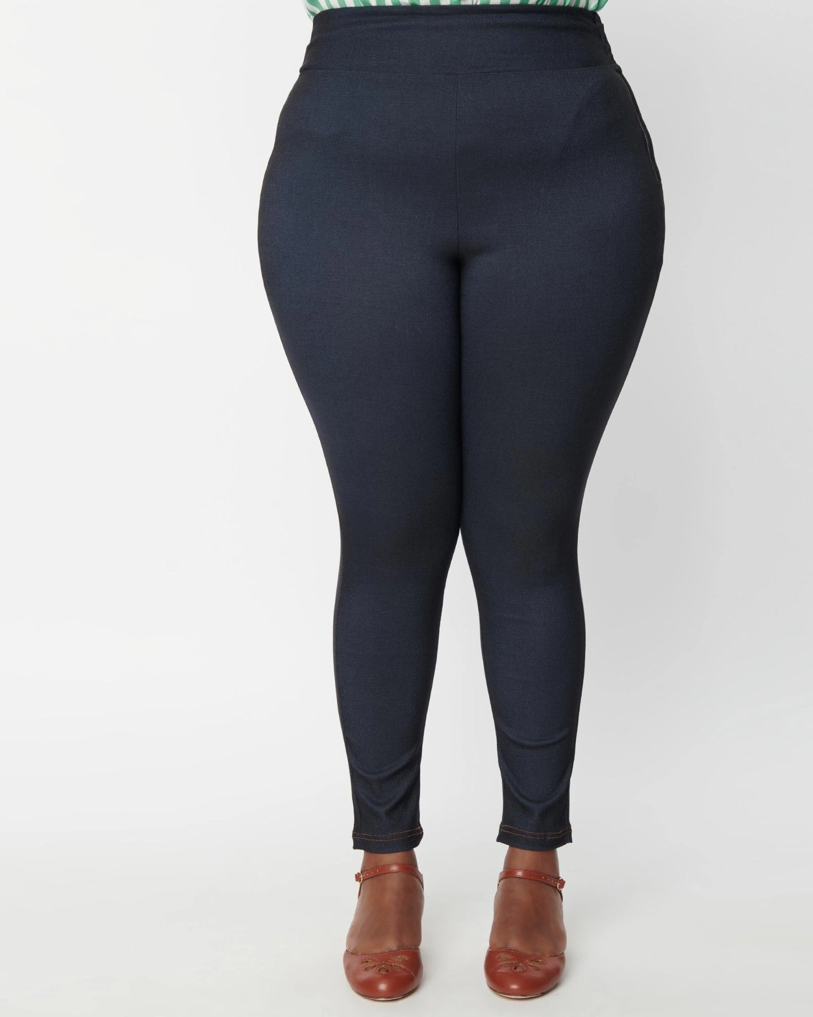 Morning Ready Unique Vintage Denim Bengaline & Peach Rizzo Cigarette Pants | Blue