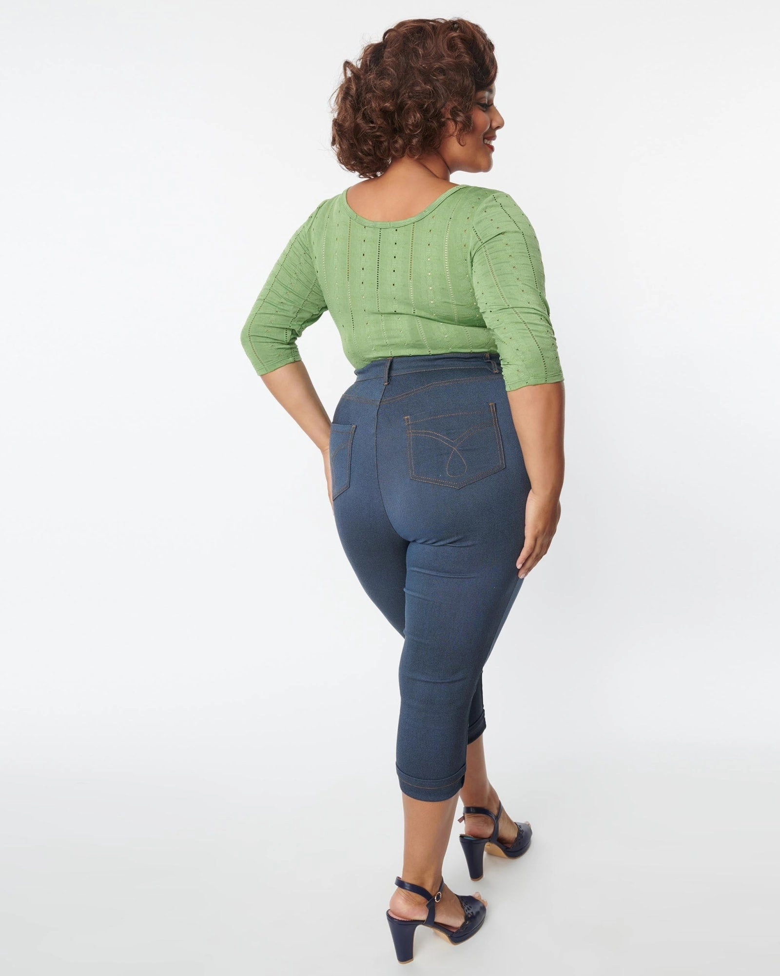 Minimalist Night Out Smooth Unique Vintage Denim Bengaline Capris | Blue