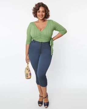 Softened Denim Material Light Fabric Unique Vintage Denim Bengaline Capris | Blue