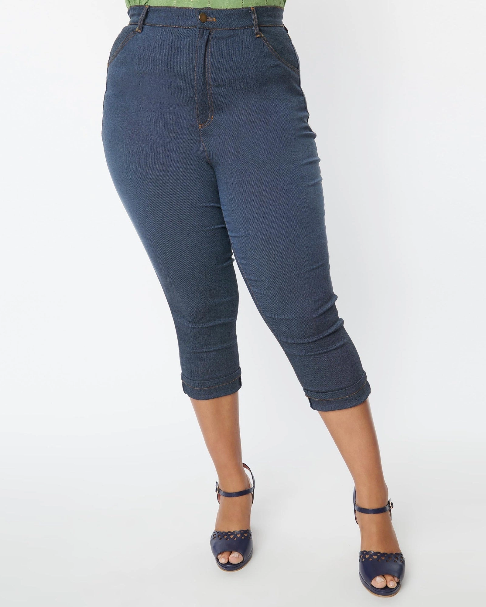 Unique Vintage Denim Bengaline Capris | Blue Stay Stylish