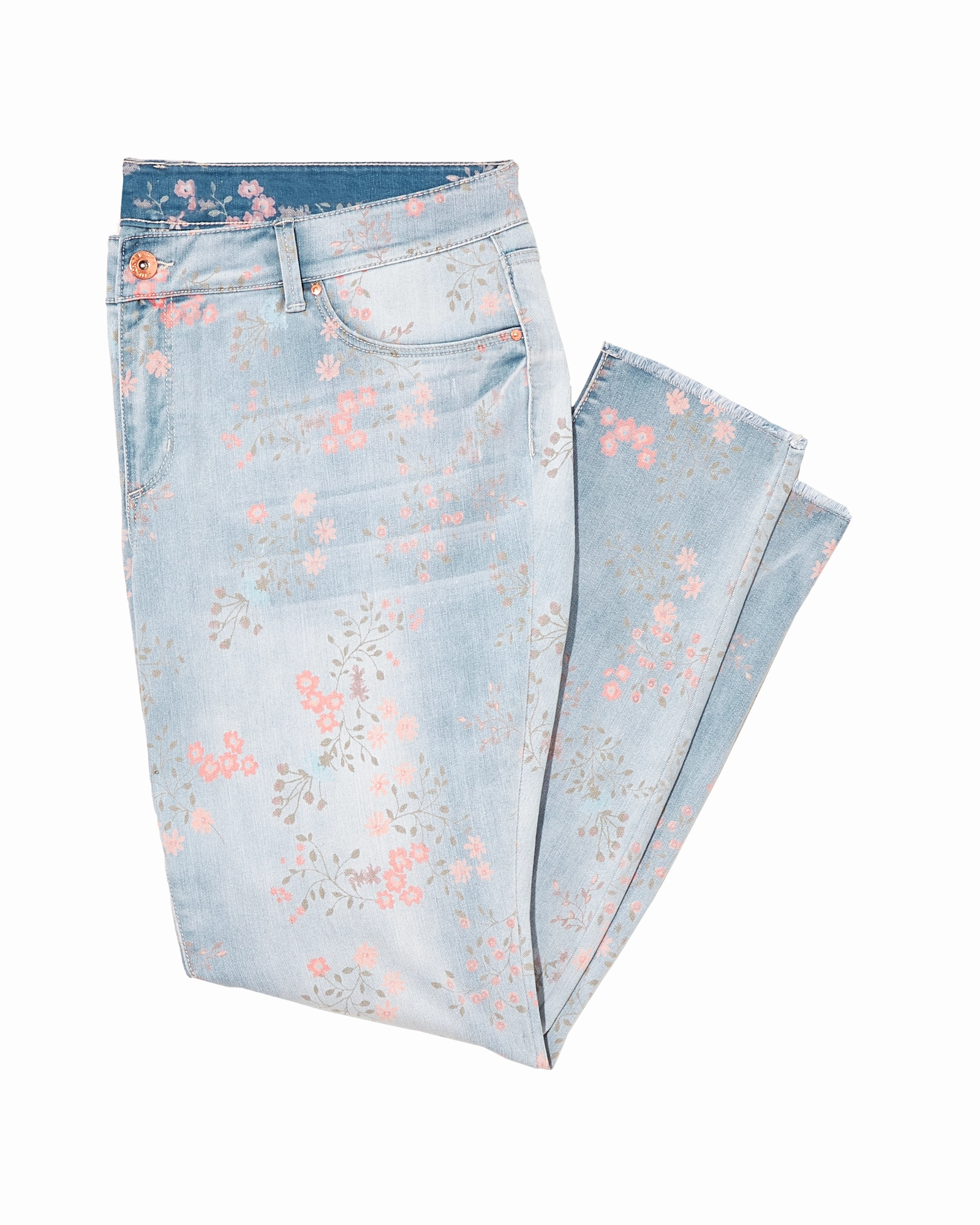 Flex Knit Waist Panel Roni Skinny with Fray Hem | Light Wash / Pink