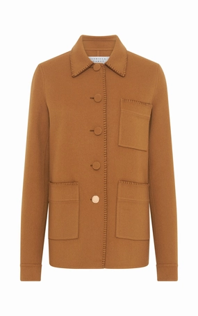 Sealed Seam Construction Ulu Chore Jacket in Yellow Ochre Double-Face Recycled Cashmere