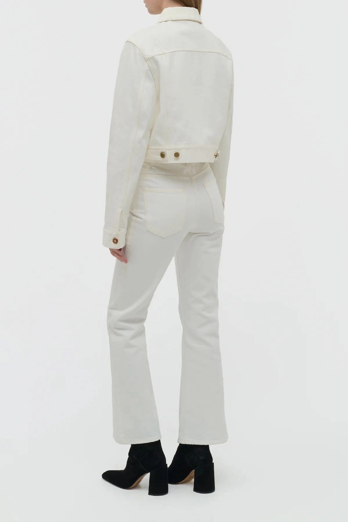 Bronte Jacket in White Recycled Cotton Denim Asymmetric Hemline