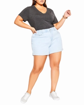 Xena Ruffle Waist Short | Light Wash Couple Look Elegant Summer Vibes Lightweight Denim Blend