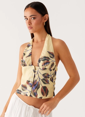 Devoted Halterneck Top - Buttercream Floral continuous operation