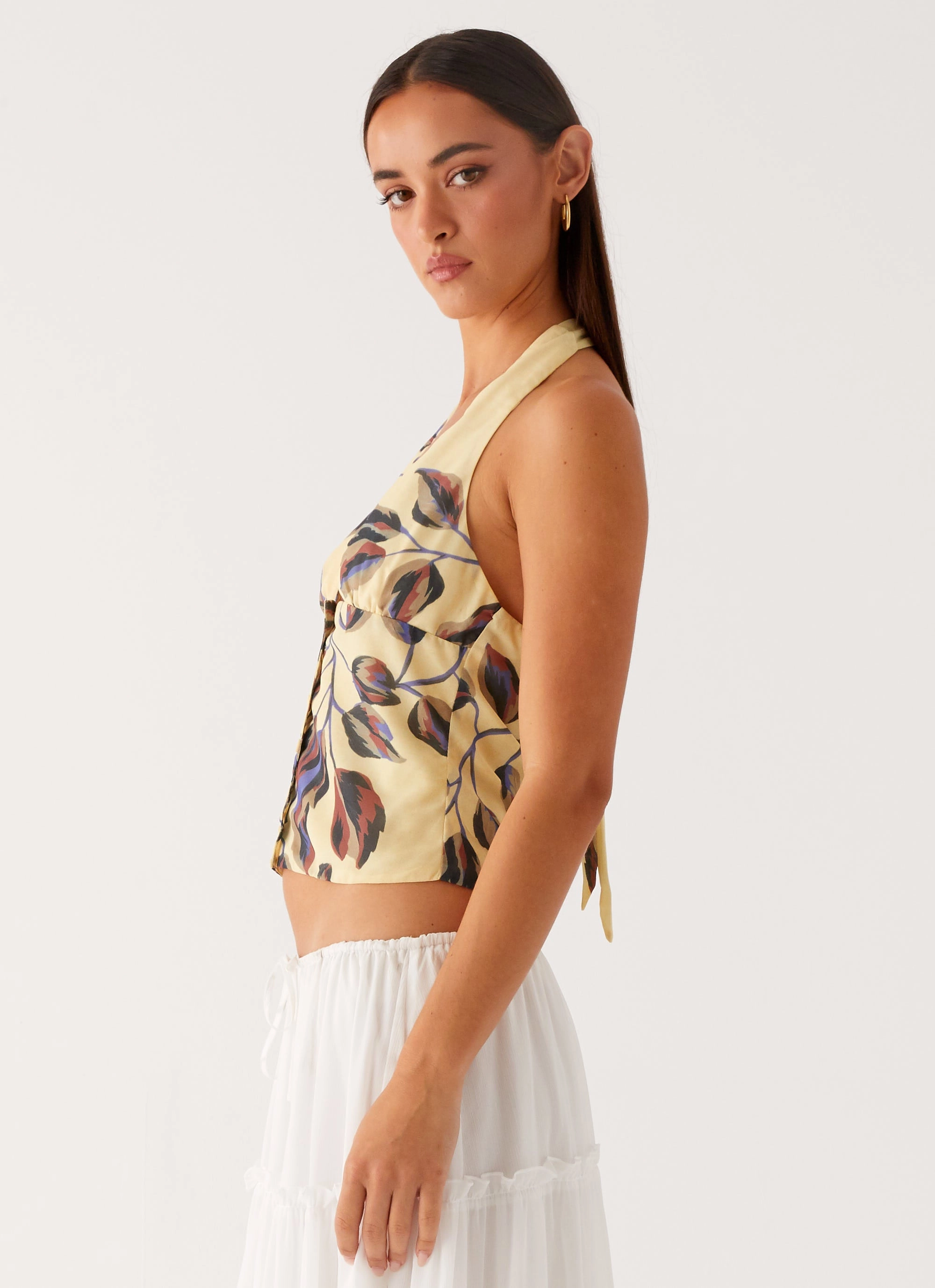 Devoted Halterneck Top - Buttercream Floral Light Fresh