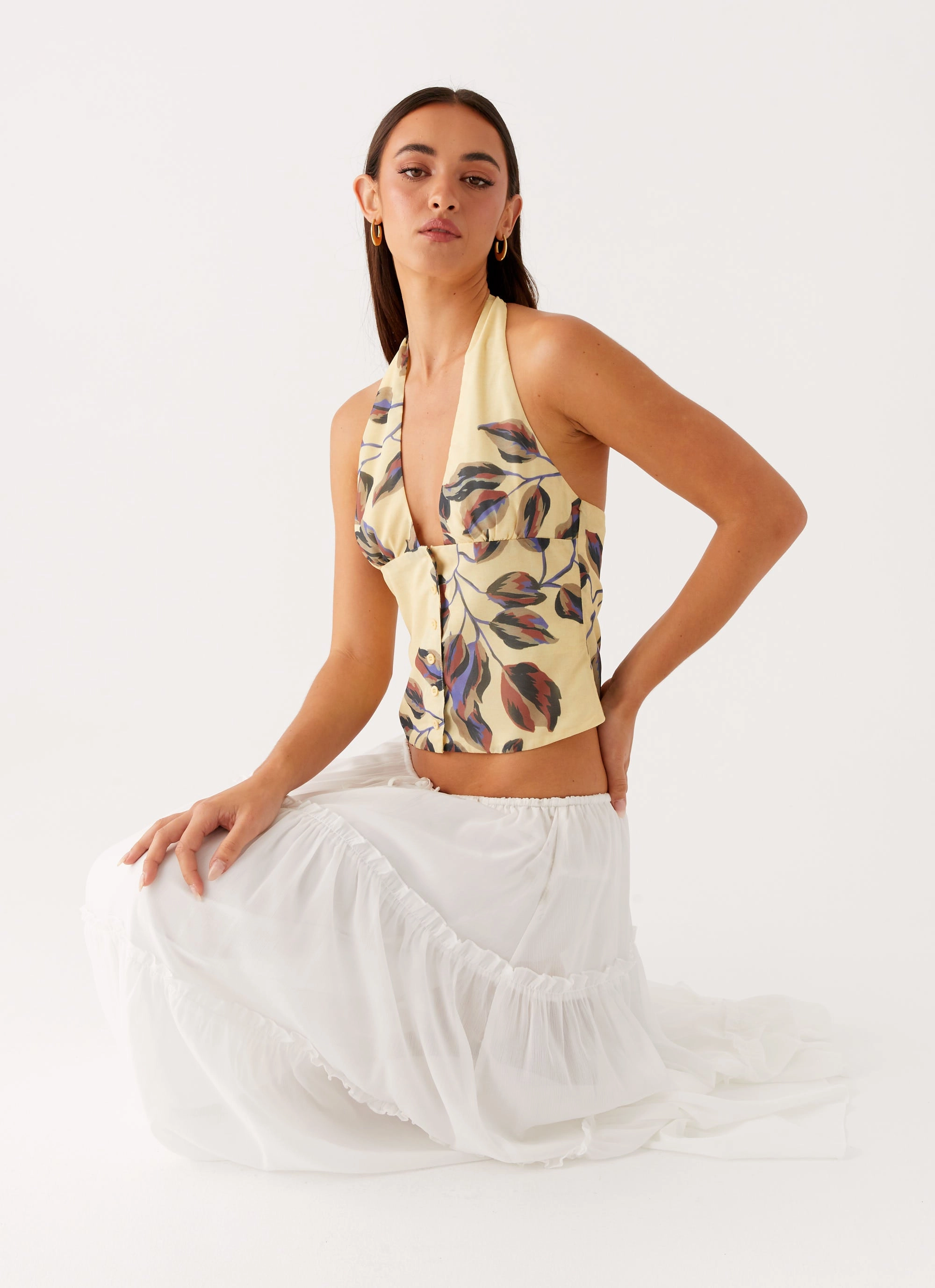 Devoted Halterneck Top - Buttercream Floral national defense high - pressure environment