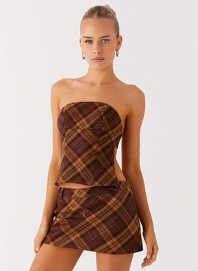 High Strength Stitching Minimalist Style Kira Strapless Top - Plaid