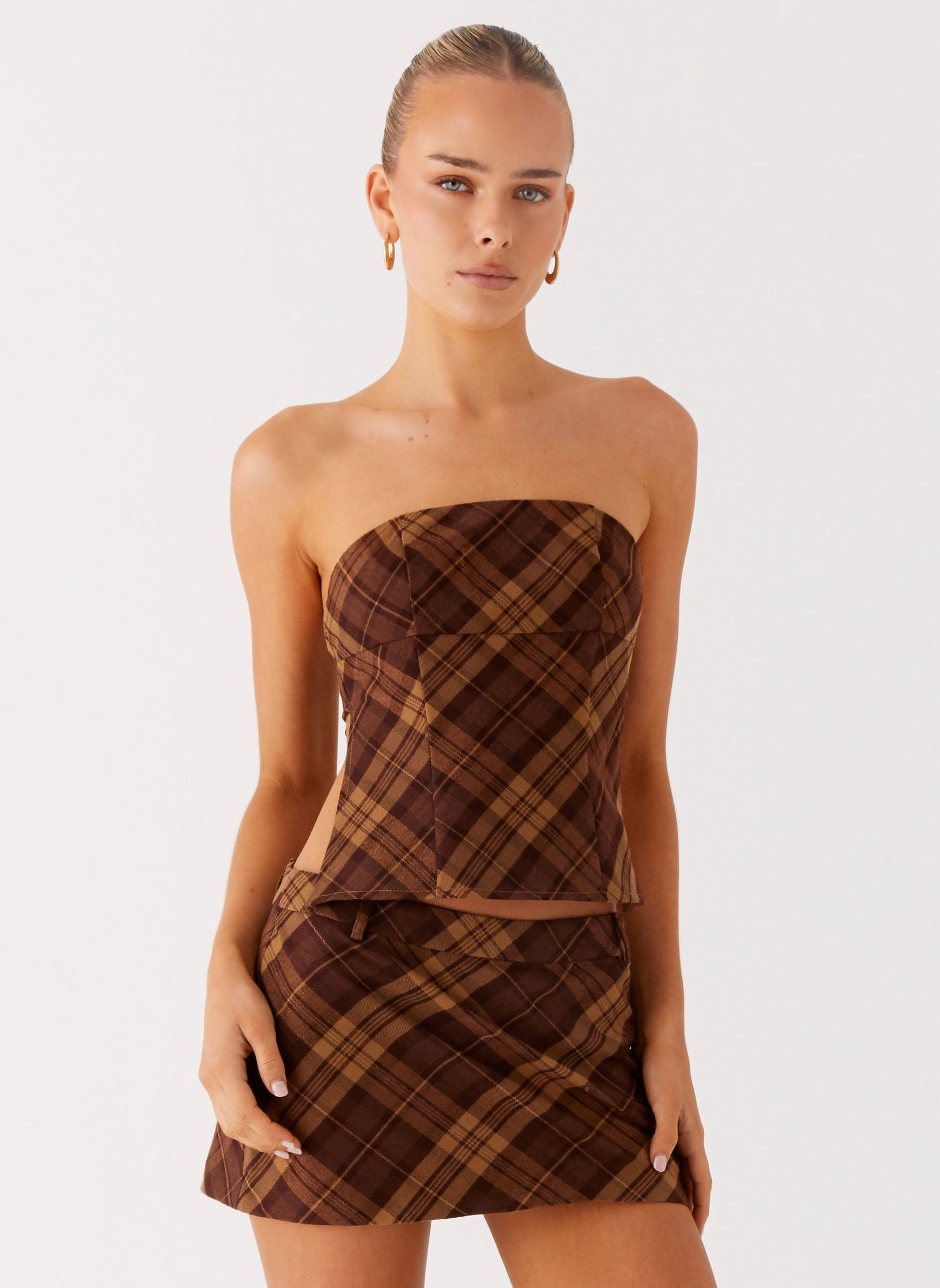 Ripstop Weave Kira Strapless Top - Plaid