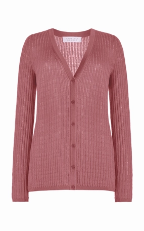 Unisex Appeal Fall Comfort Emma Pointelle Knit Cardigan in Rose Quartz Cashmere Silk