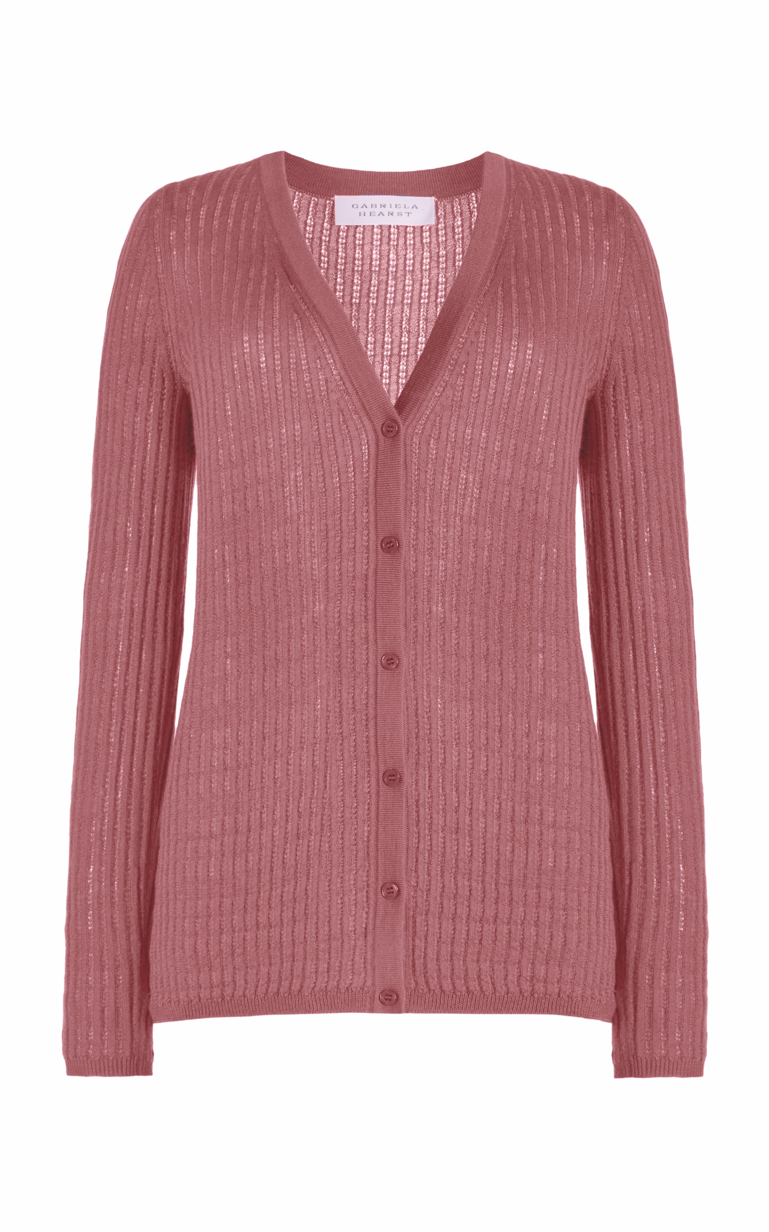 Emma Pointelle Knit Cardigan in Rose Quartz Cashmere Silk Wrinkle Resistant Finish