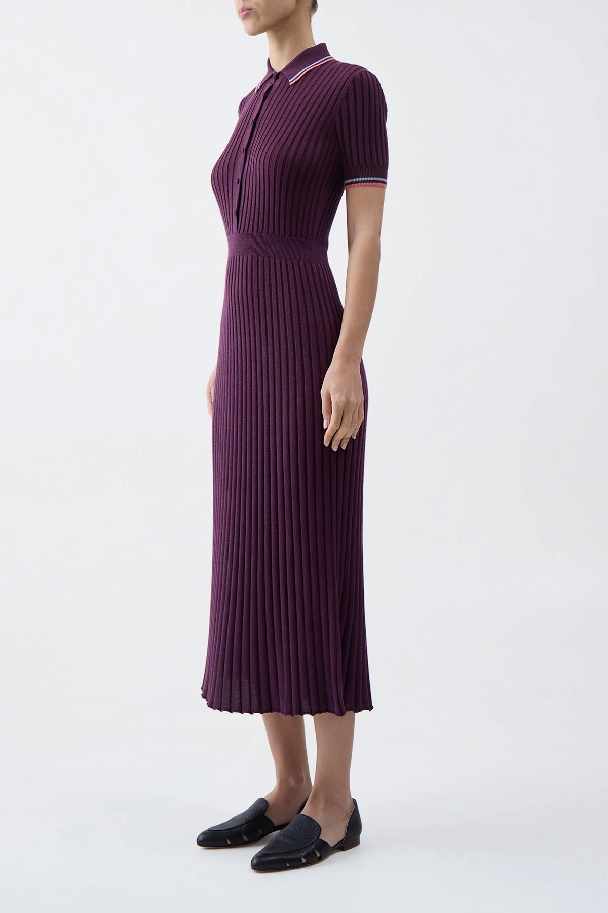 Relaxed Crew Neck Eyot Knit Maxi Dress in Italian Plum Cashmere Silk