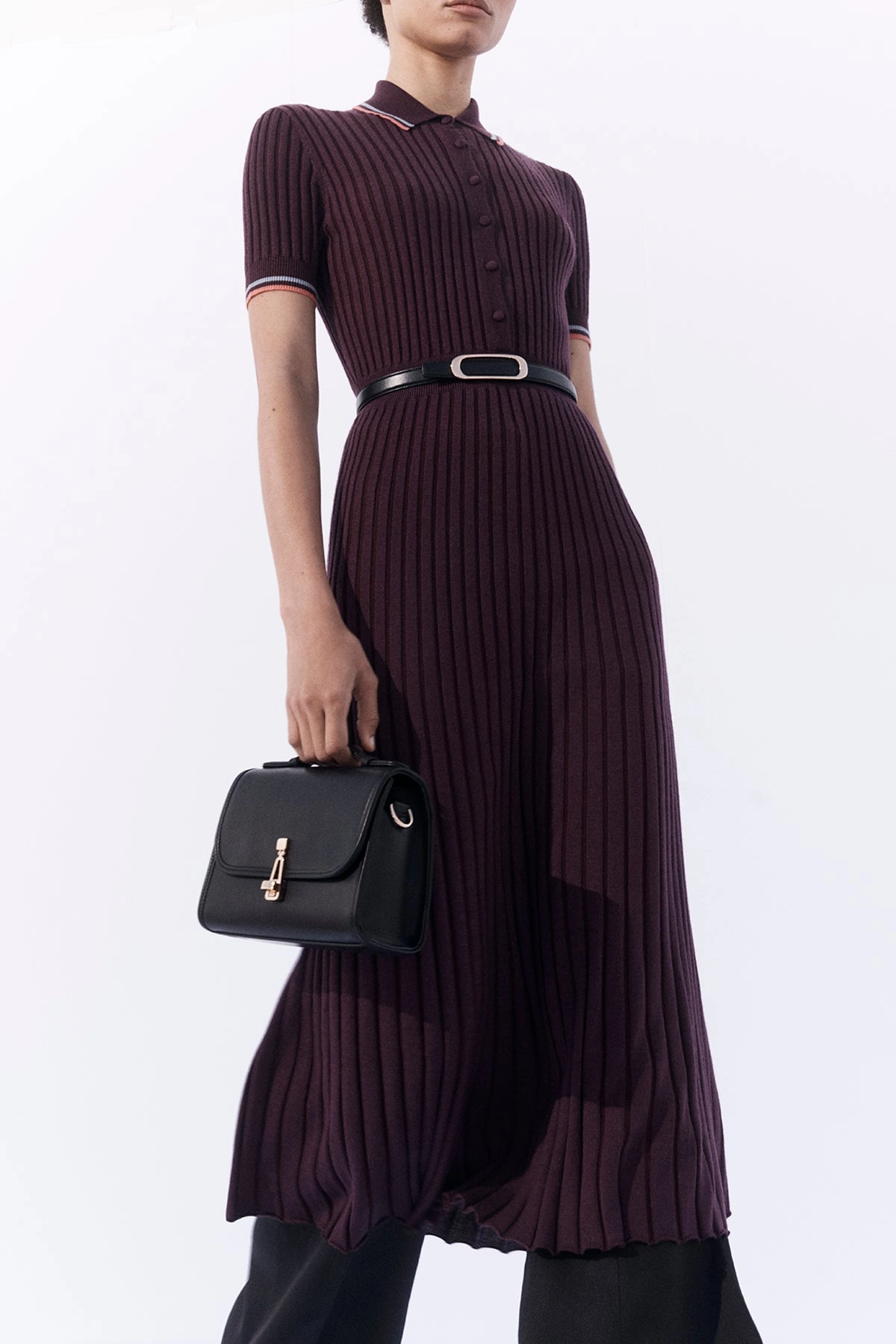 Eyot Knit Maxi Dress in Italian Plum Cashmere Silk Soft Layer Breathable mesh