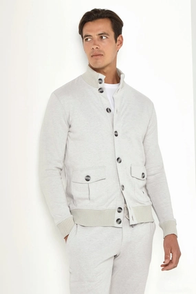 Gentle Fit Lightweight Stretch Fabric Stone jersey cardigan - Made in Italy