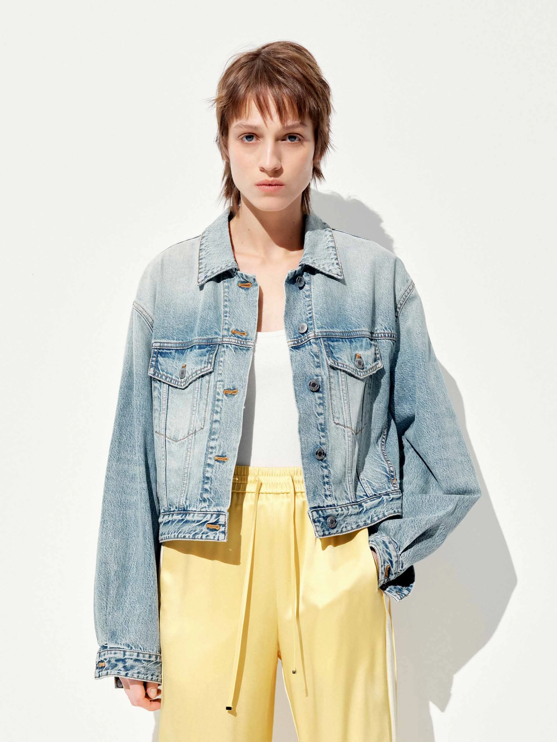Cropped Cotton Denim Jacket rainy