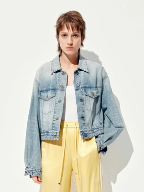 Cropped Cotton Denim Jacket rainy