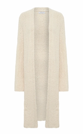 Uxia Knit Cardigan in Ivory Cashmere Boucle Adjustable Cuff