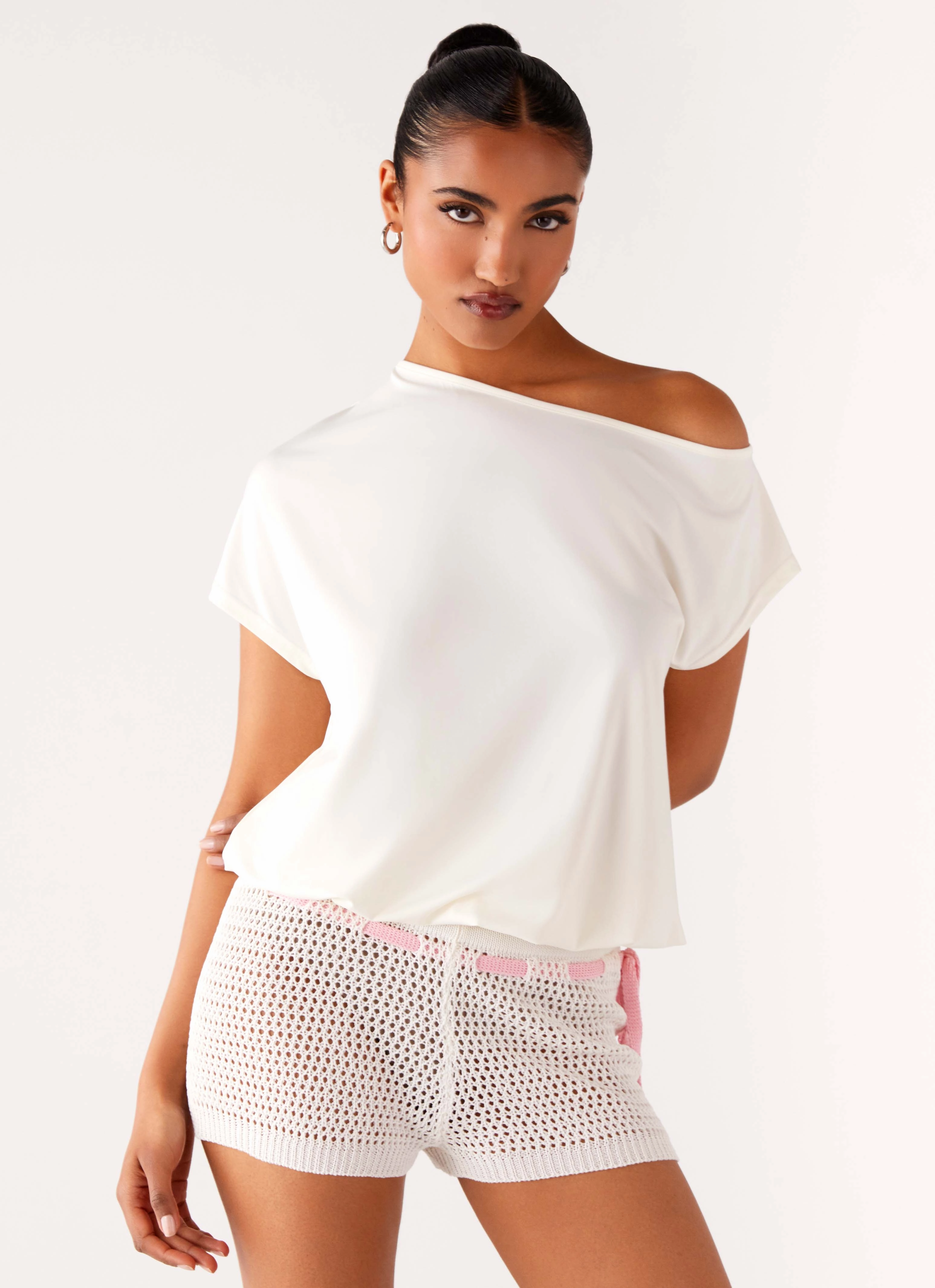 Raeni Off Shoulder Top - Ivory iron free
