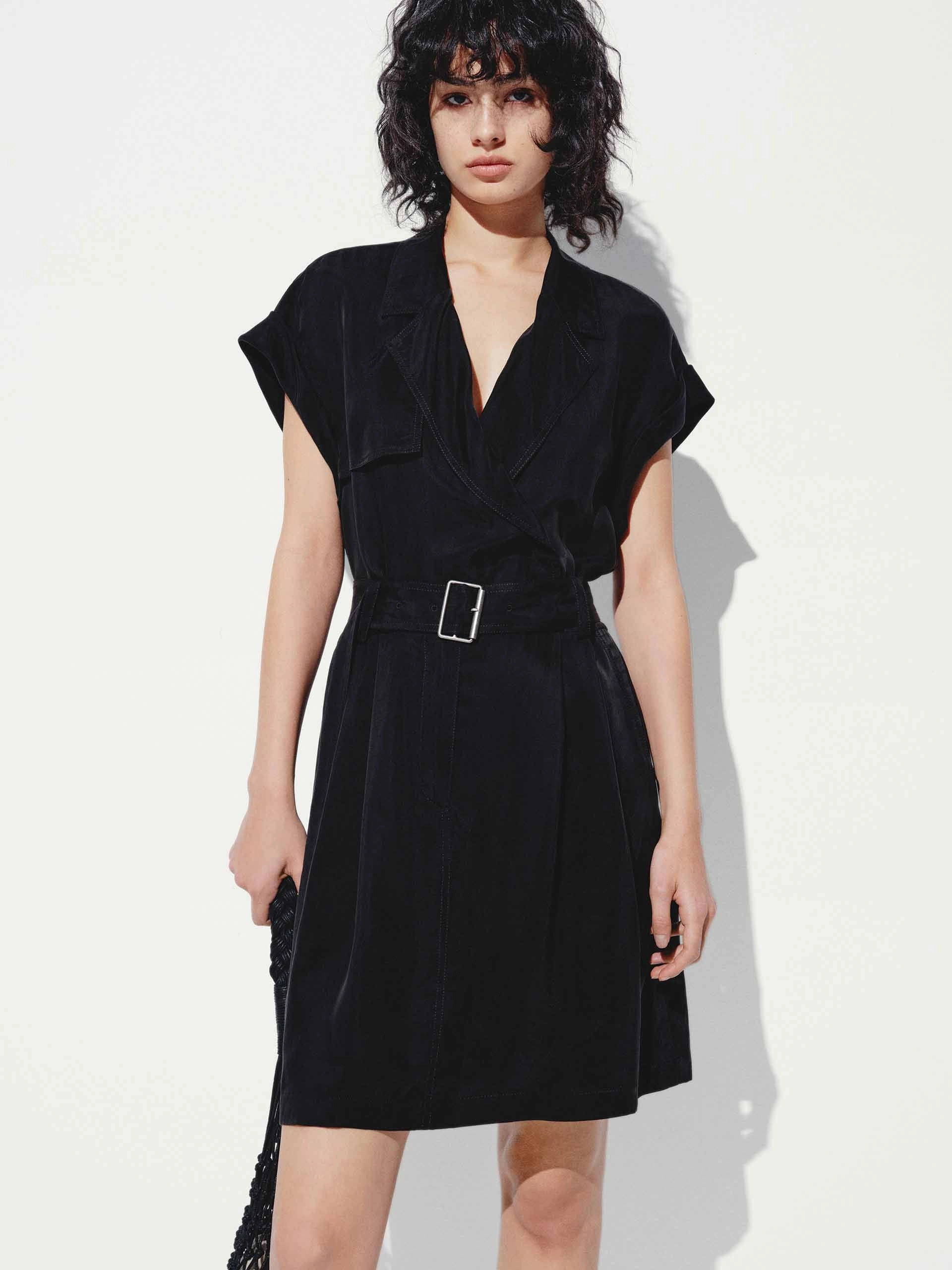 V-neck Black Mini Dress Pose Sweet