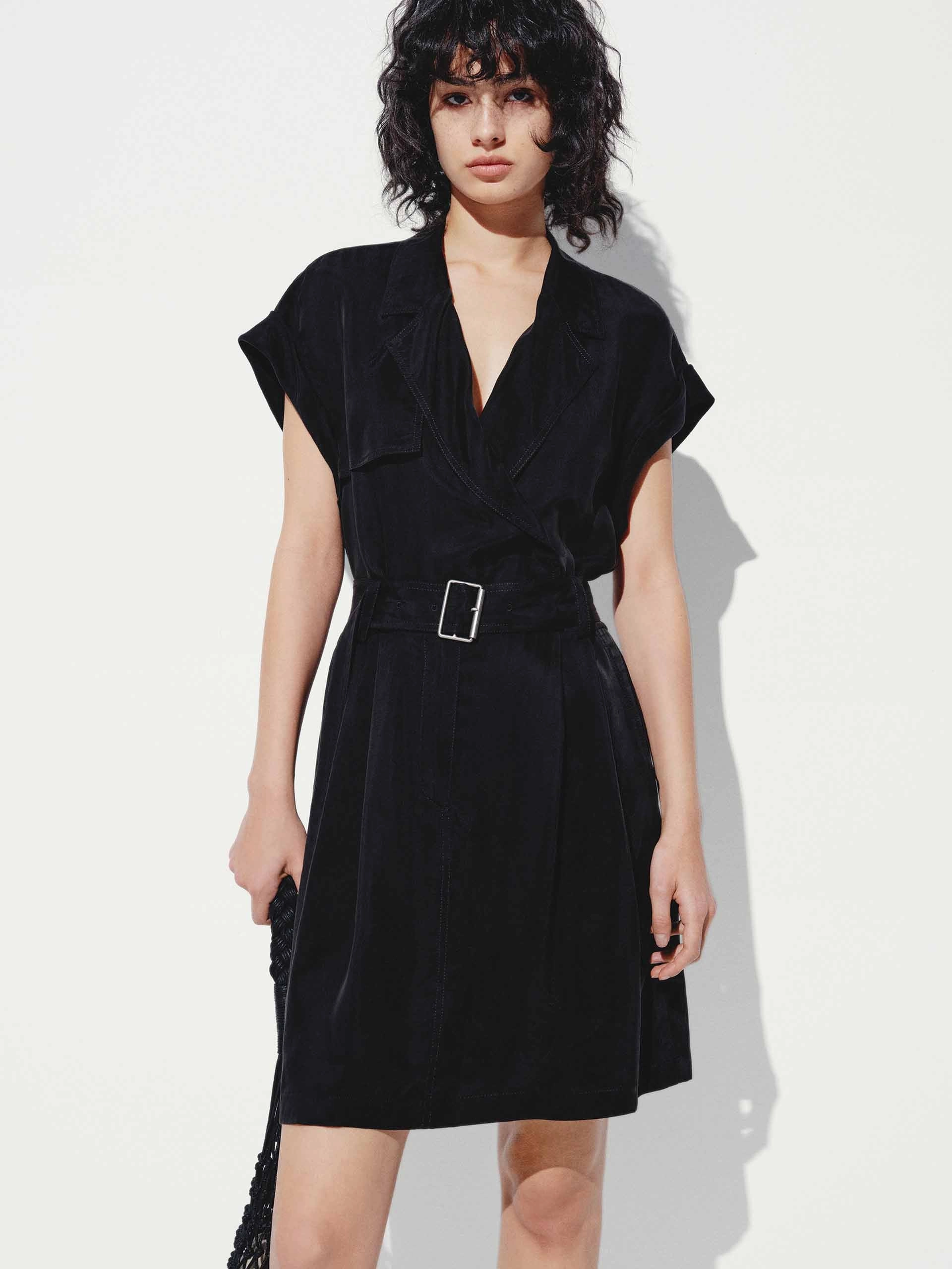 Pure Shape V-neck Black Mini Dress