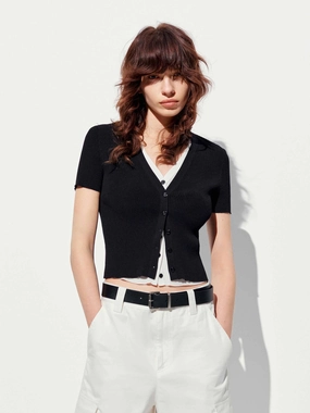 V-neck Button Layered Cardigan Simple Classic Cozy Finish