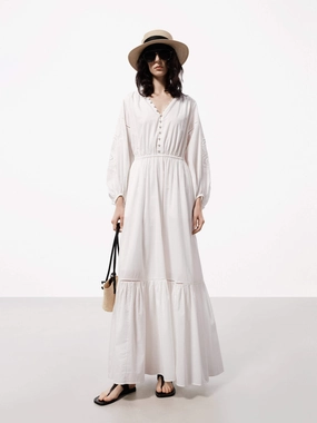Flared shape V-neck Cotton Maxi Dress