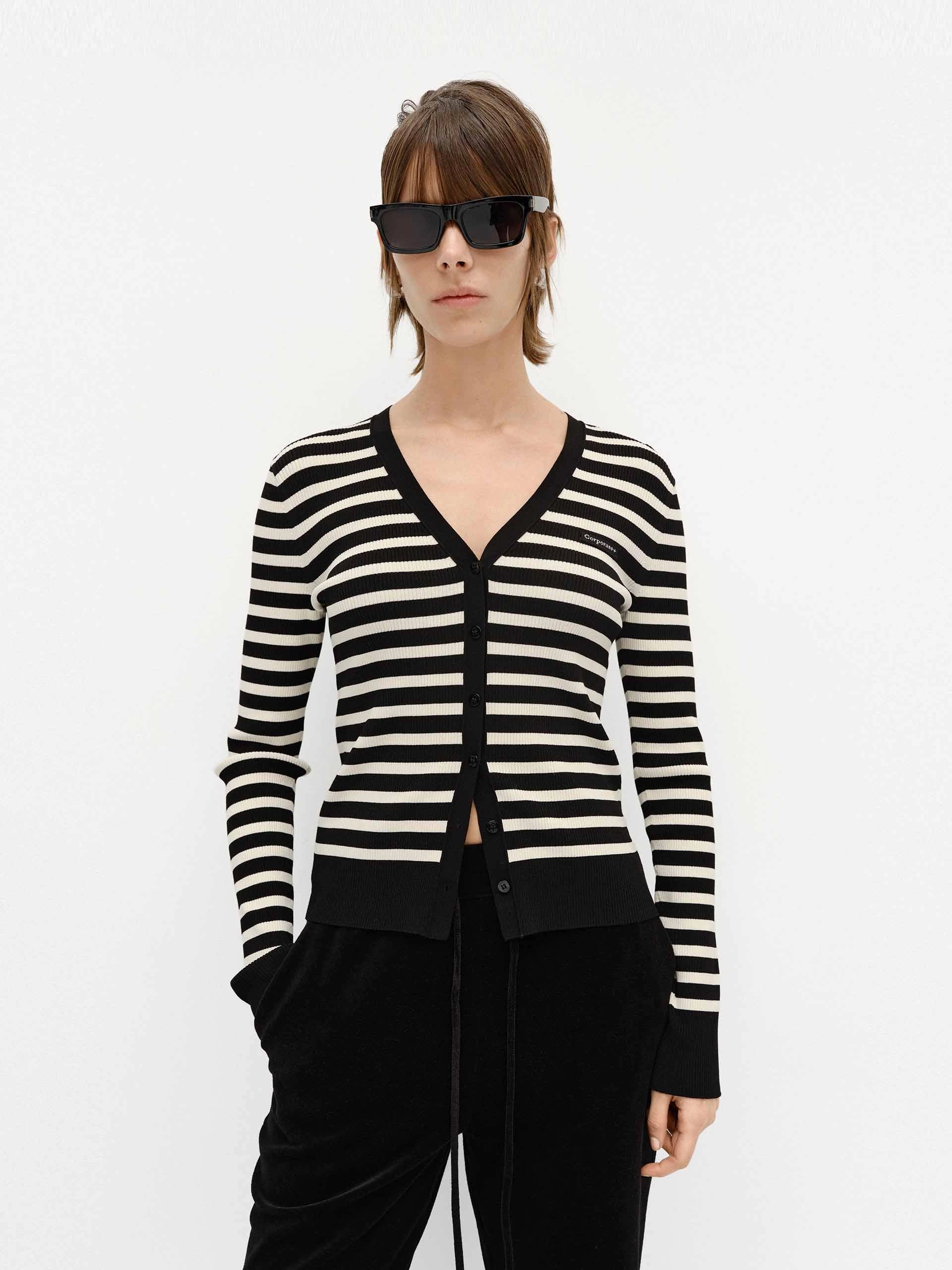 V-neck Ribbed Cardigan Neutral Colors