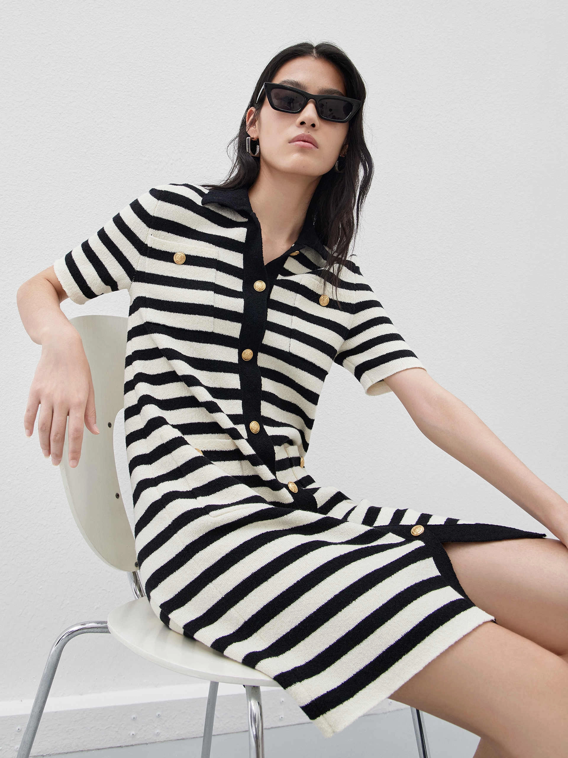 Wool Blend Striped Dress Clean Stitch