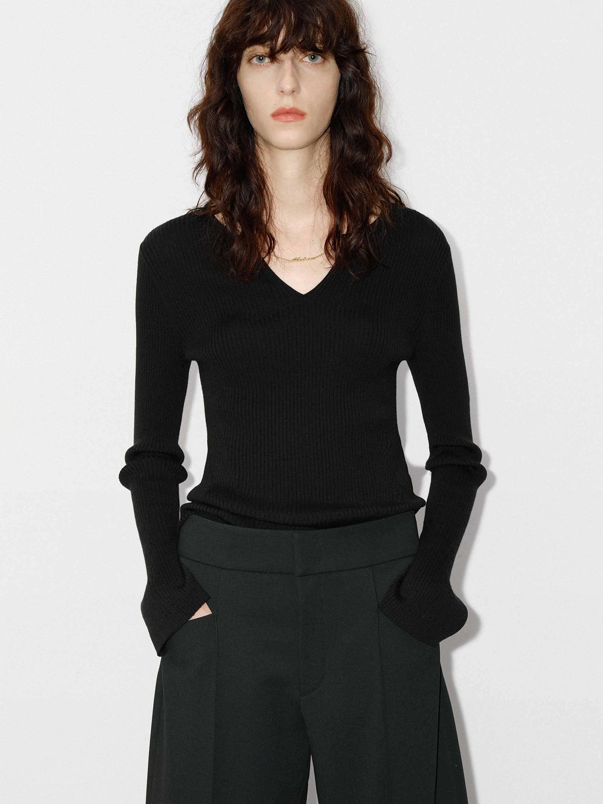 Cozy Texture V-neck Wool Knit Sweater