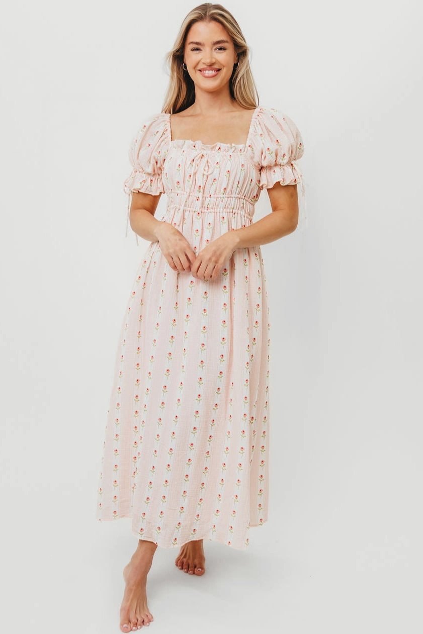 Empire Waist Runway-Ready Savanna Steppe 100% Cotton Dress in Pink Rose - Bump Friendly & Inclusive Sizing