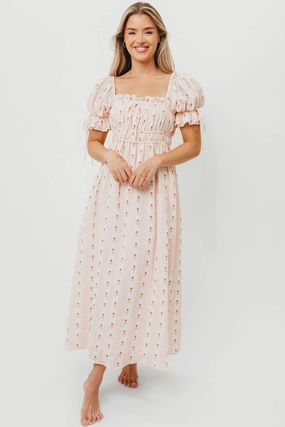 Empire Waist Runway-Ready Savanna Steppe 100% Cotton Dress in Pink Rose - Bump Friendly & Inclusive Sizing