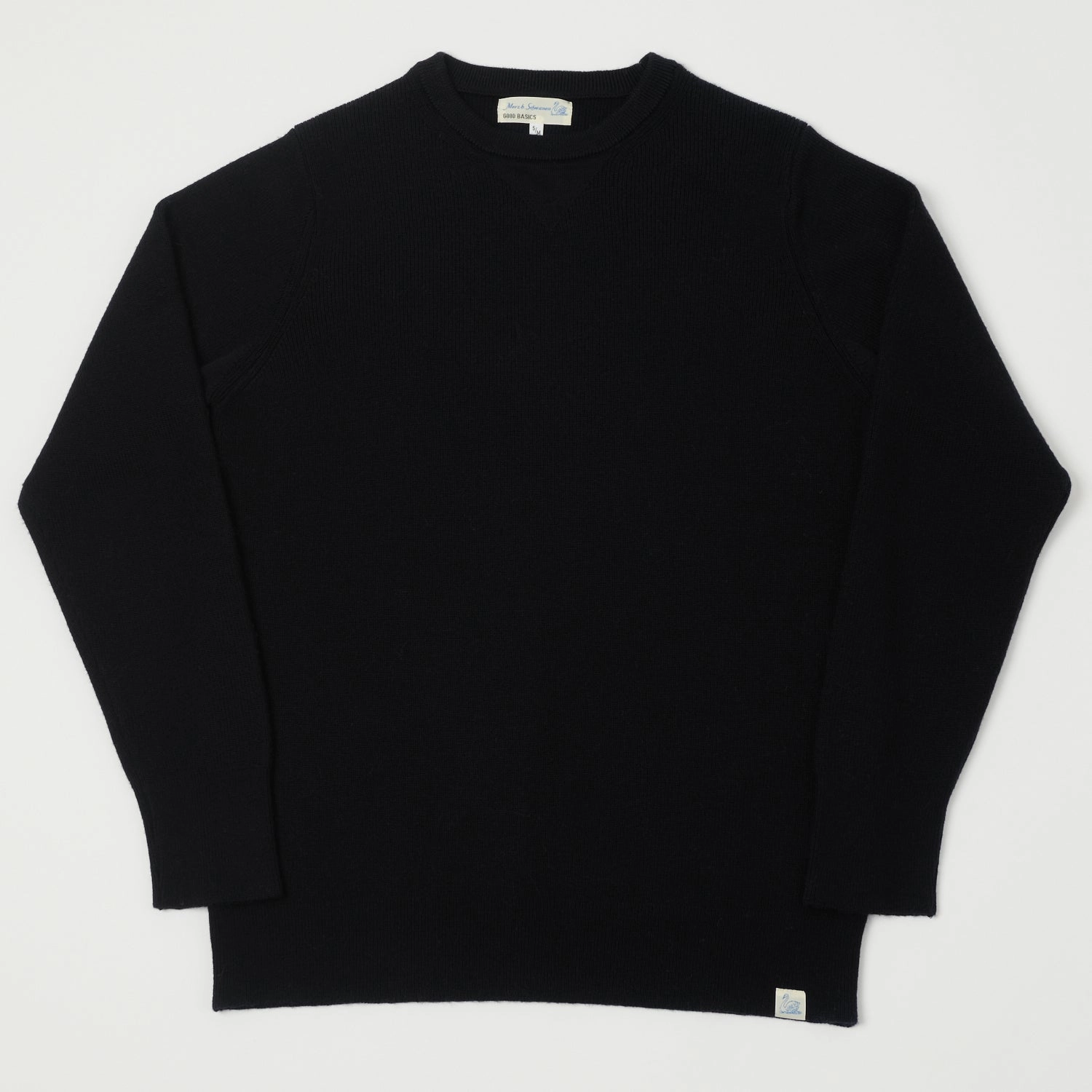 Crew Neckline Clean Finish Merz b. Schwanen 'Good Basics' Ribbed Merino Wool Pullover - Deep Black