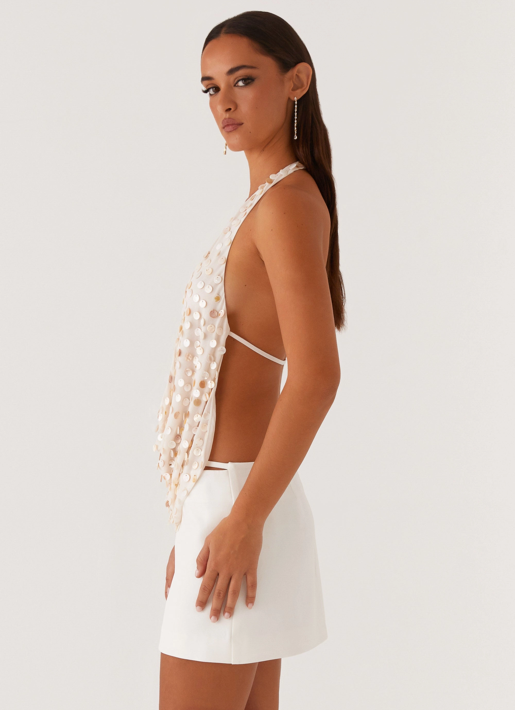 Quick Absorb Material Brixton Pearl Cowl Neck Halter Top - Pearl