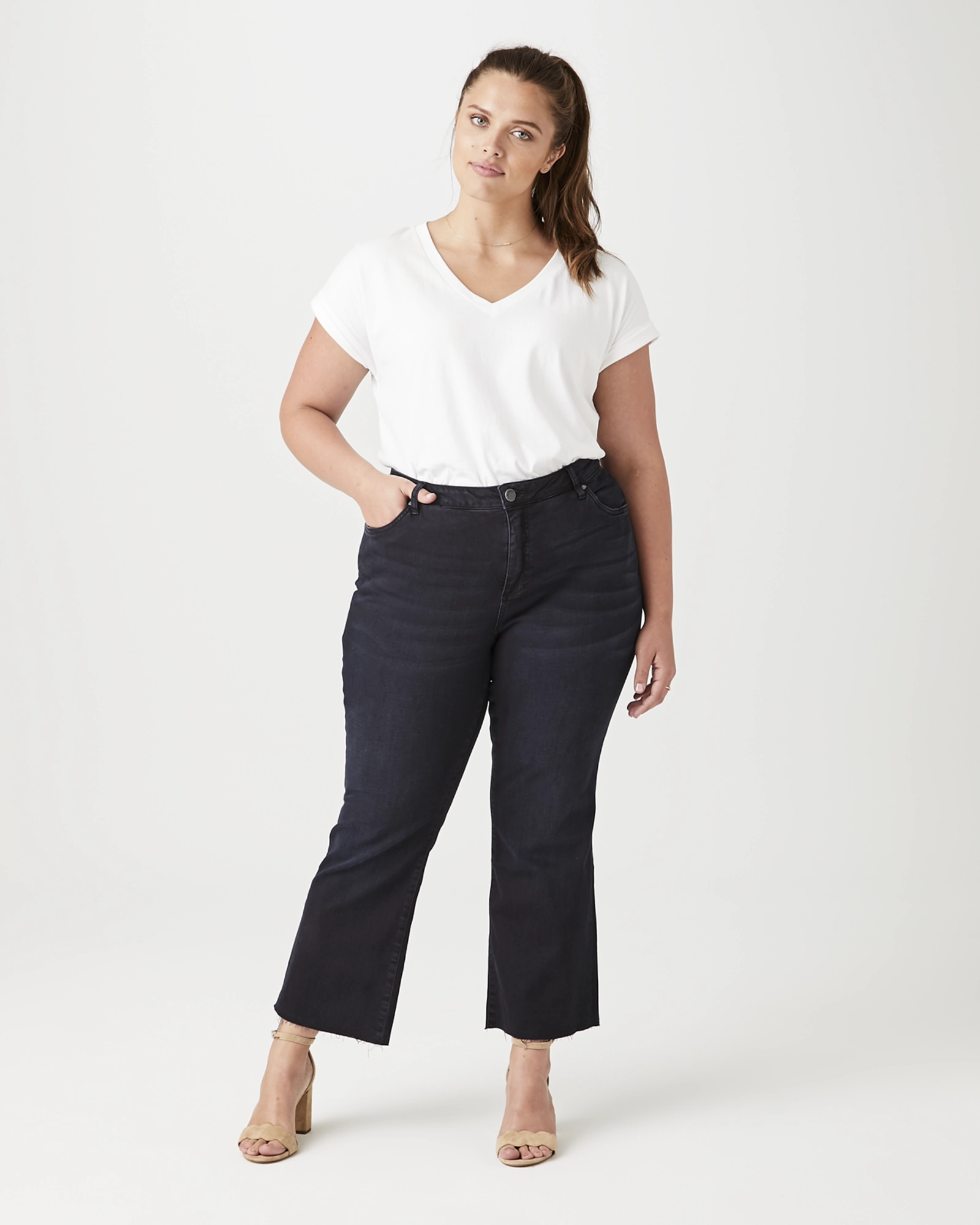 Serenity High Rise Flared Jean | Dark Wash tailored look