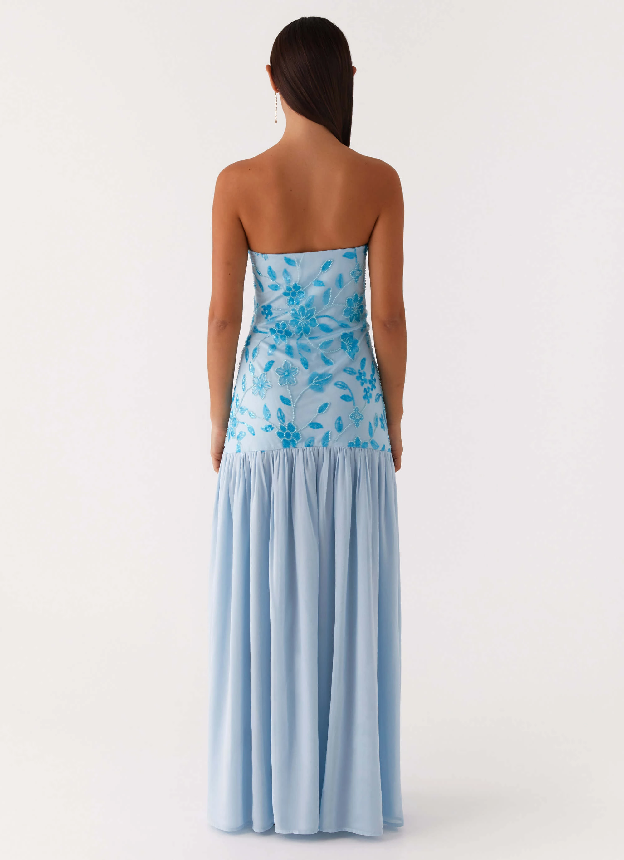 Lace Soft All Purpose Eden Strapless Beaded Maxi Dress - Blue