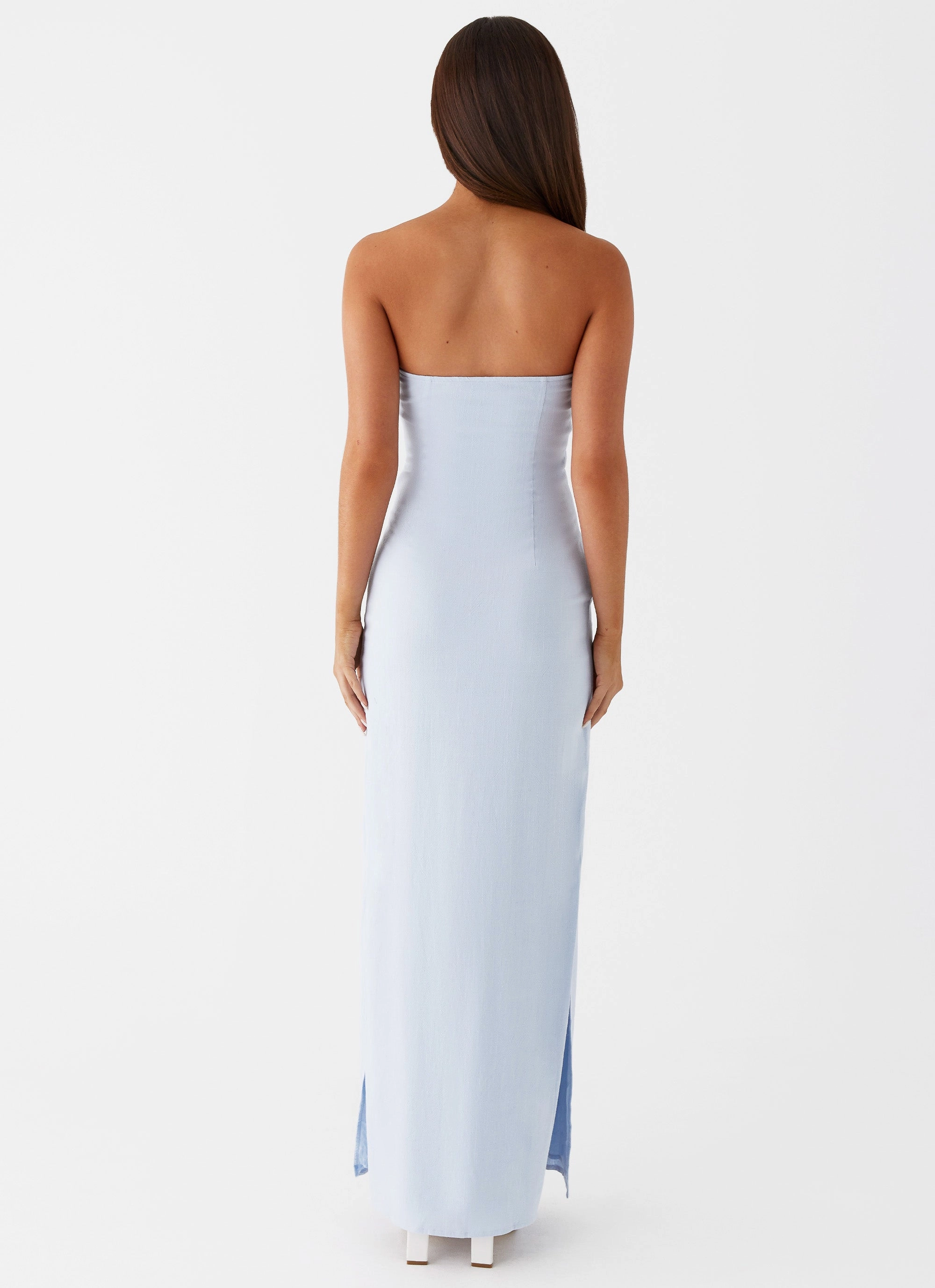 Esra Linen Strapless Maxi Dress - Blue Easy Fit Hip-Flattering