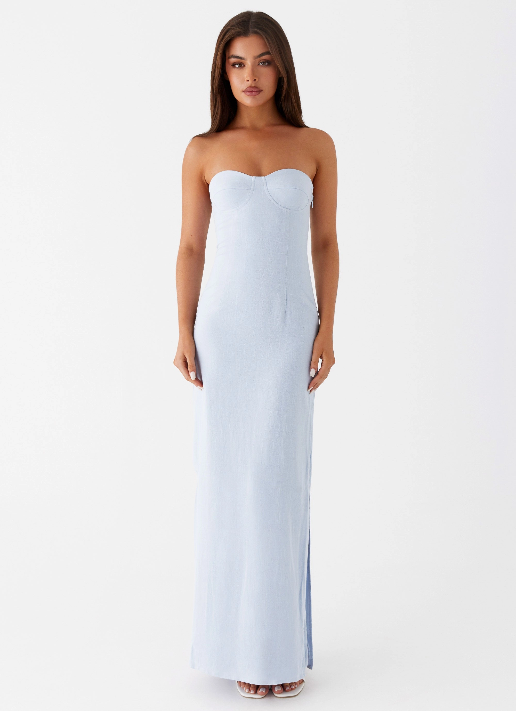 Esra Linen Strapless Maxi Dress - Blue Cool Form