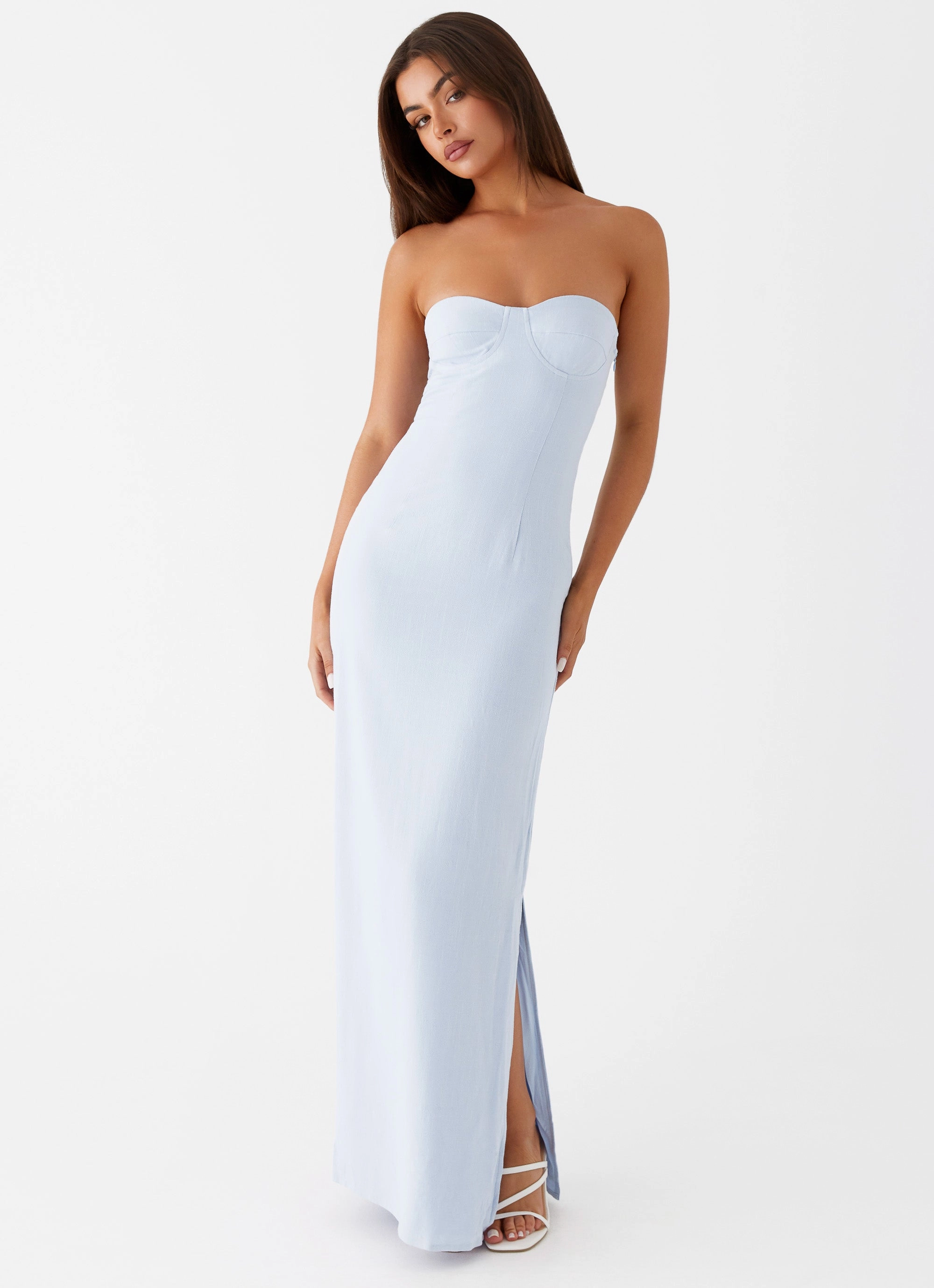 Esra Linen Strapless Maxi Dress - Blue Light Touch