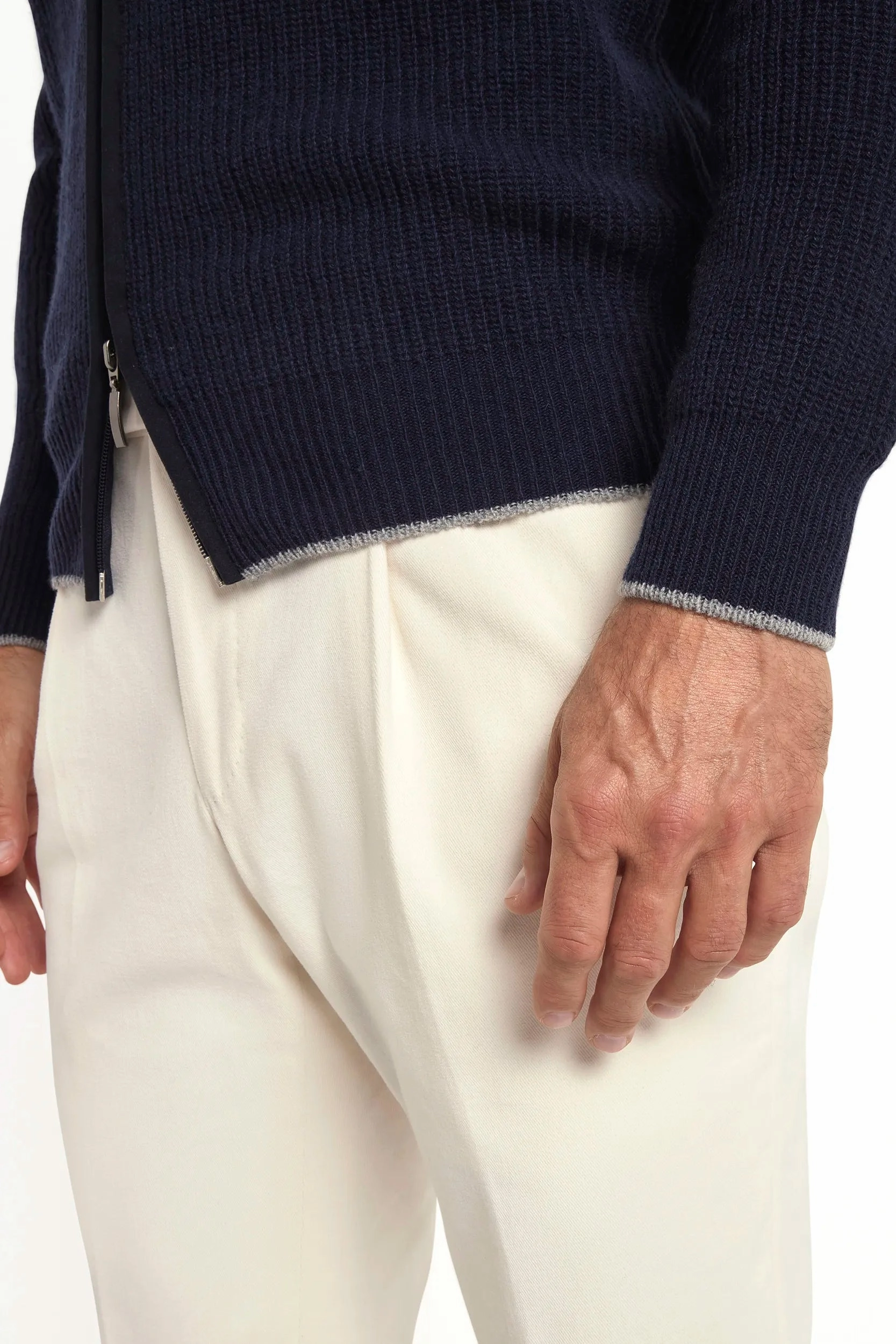 Blue ribbed cashmere blend full zip ?C Made in Italy Plush Inner Lining