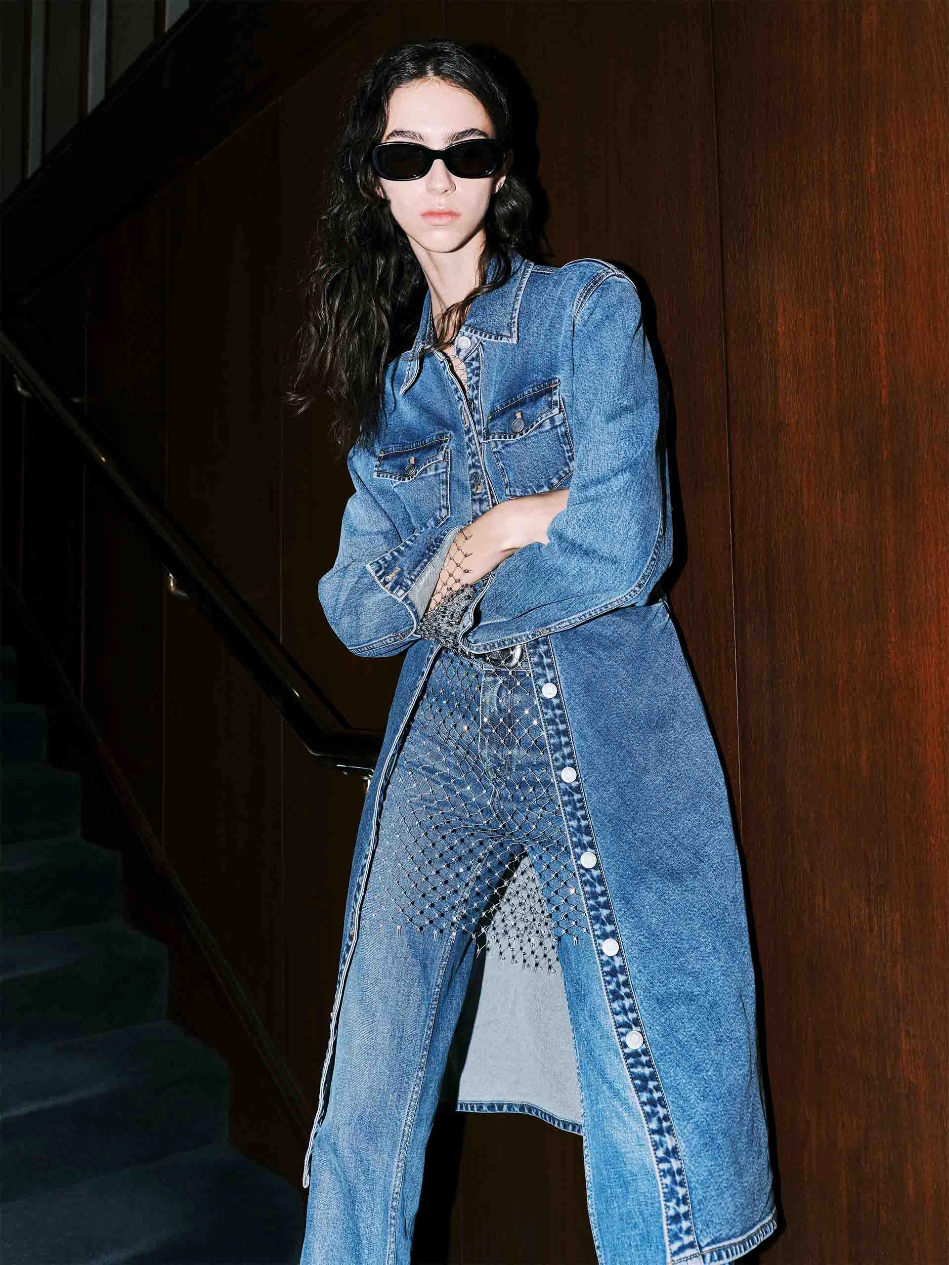 Side Pleated Denim Dress Sophisticated Design