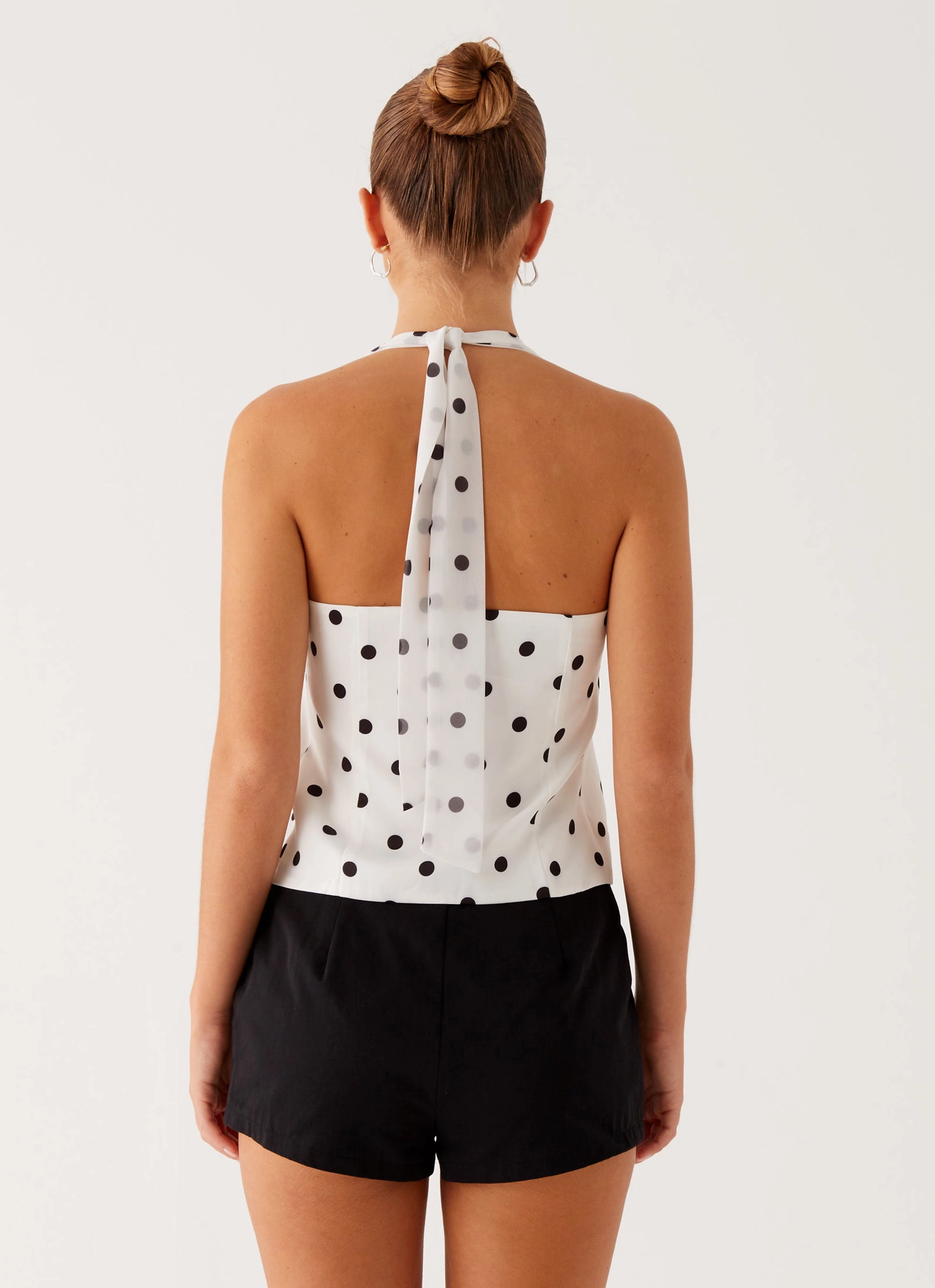 short term storage Lets Pretend Halterneck Top - White Polka Dot